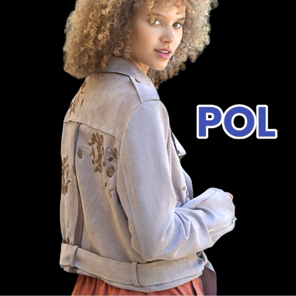 🎉HP🎉 NWOT POL Faux Suede Floral Embroidered Moto Jacket in Lilac. Size Small - Picture 2 of 16